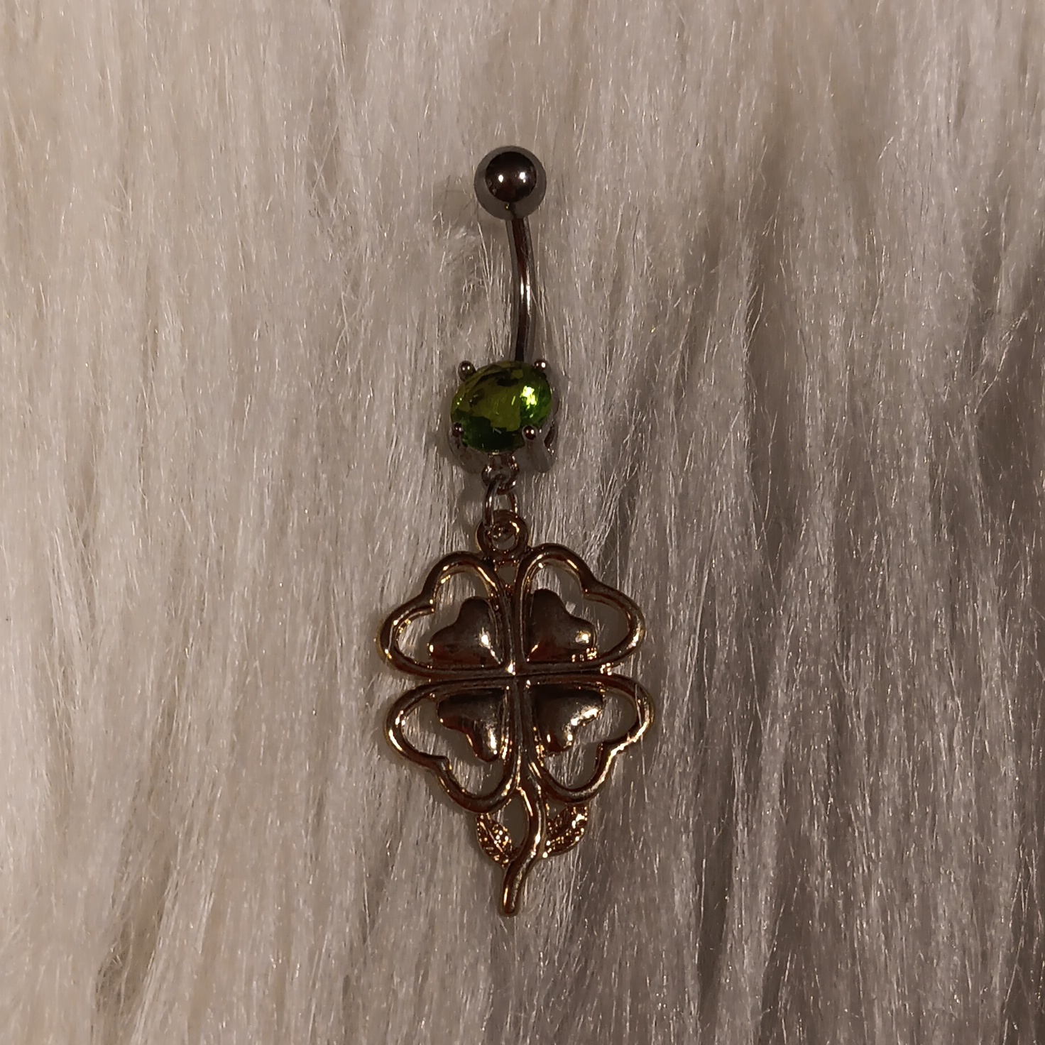 Heart Gold Four Leaf Clover Dangle Belly Ring Heart Gold Four Leaf Clover Dangle Belly Ring